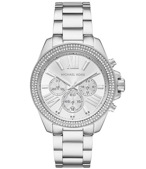 michael kors silvertone wren stainless steel chronograph watch|Oversized Wren Two.